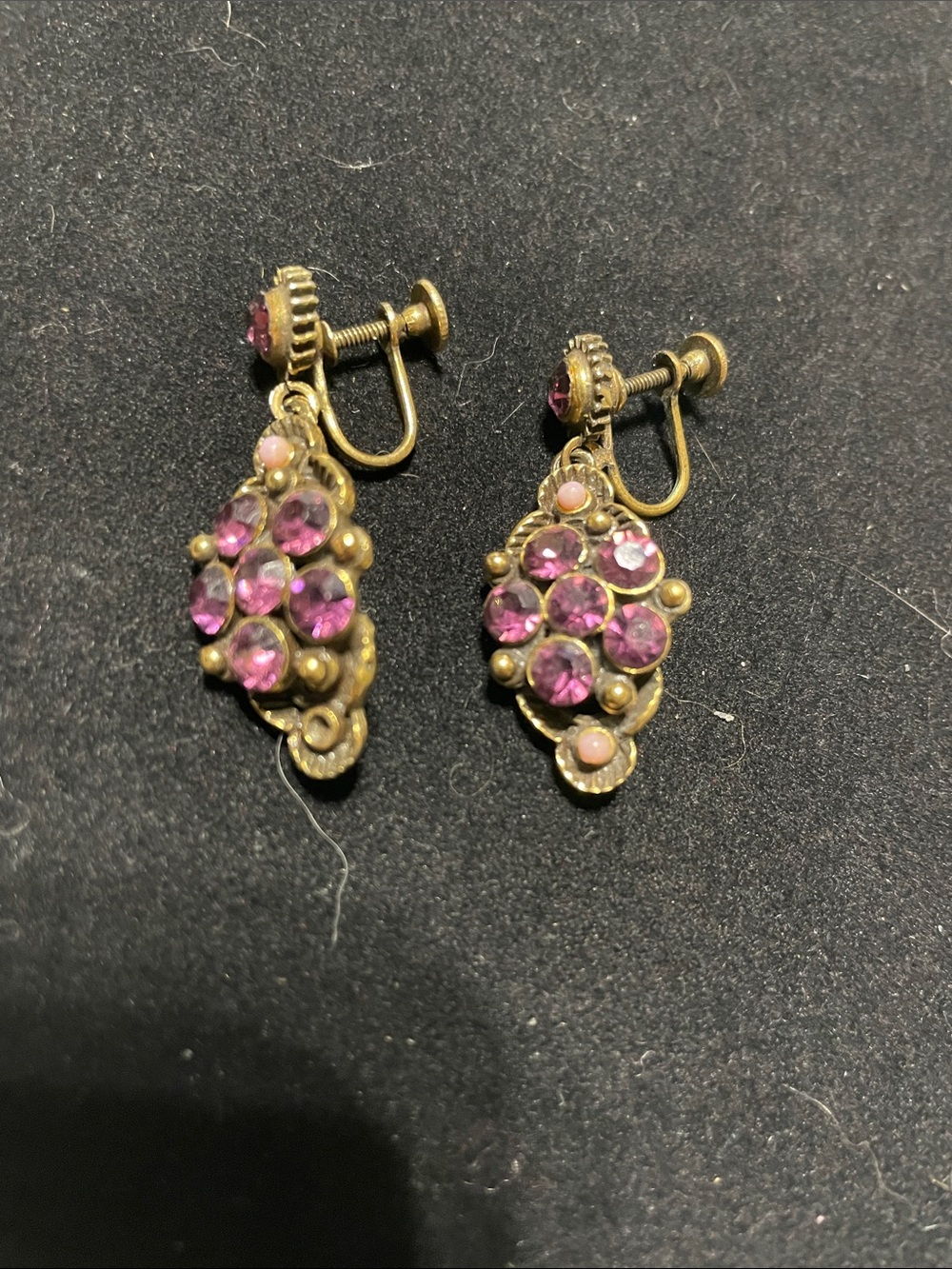 Vintage Purple Rhinestone Clip On Drop Earrings.  8/30/6